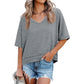 🏖️Summer Cool Deal: ONLY ￡12.99!💃Women's Half Sleeve V-Neck Top with Patchwork Hem