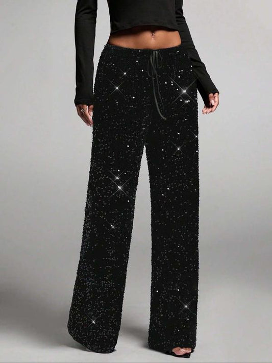 🎄LAST DAY SALE 50% OFF✨Women's Sequin Sparkle Wide Leg Pants with Elastic Waistband✨💃