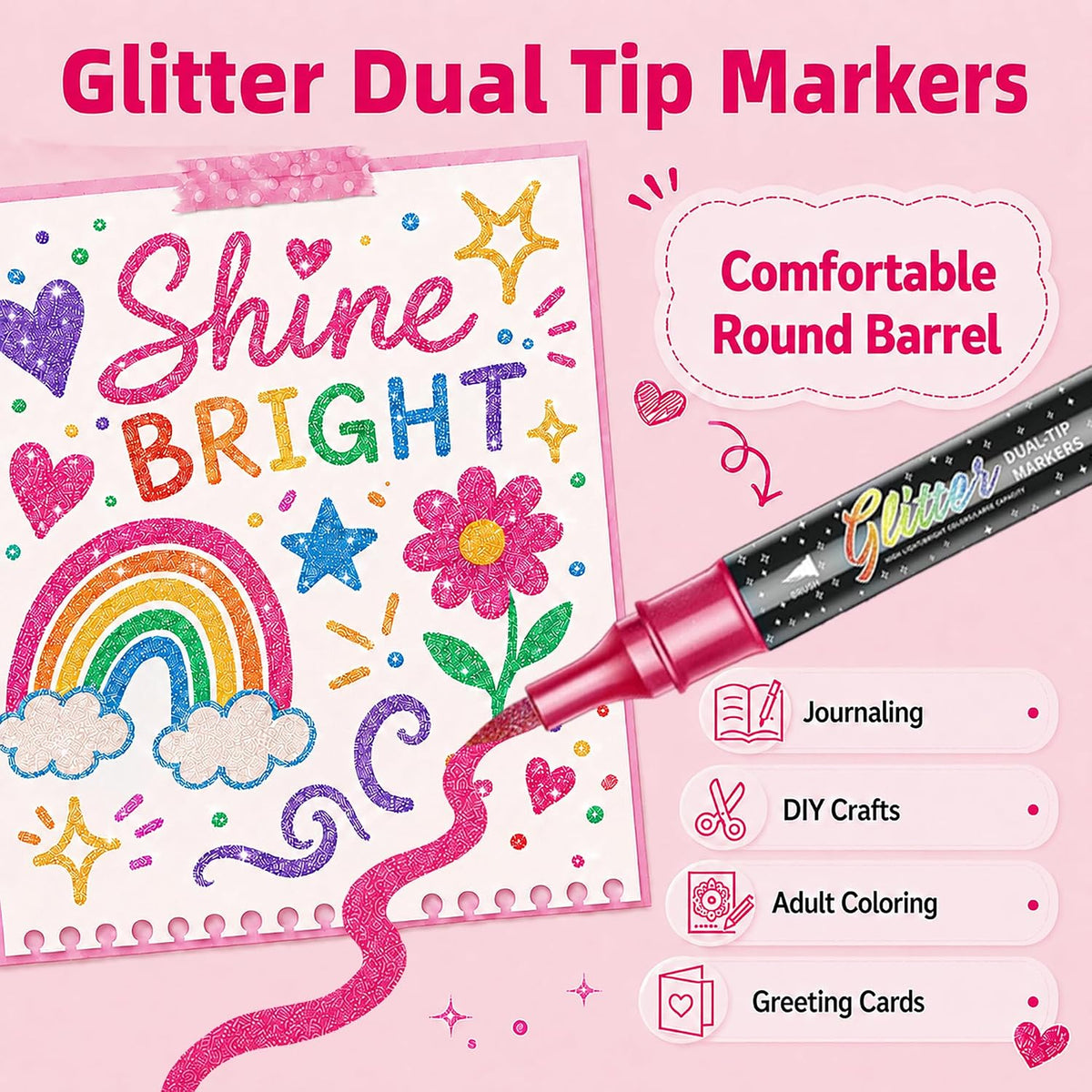 🔥 50% OFF ✨ Glitter Dual-Tip Brush Markers – 24–96 Colours for Sparkling Art & Lettering