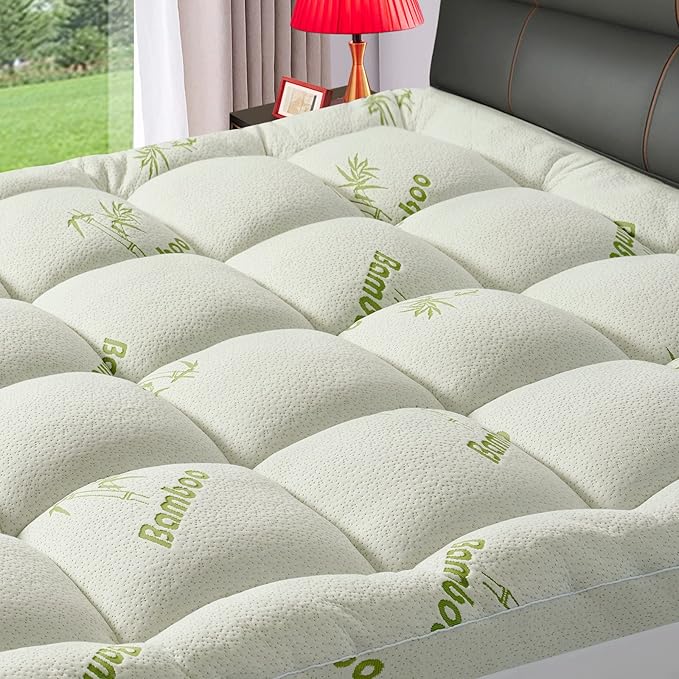 ✨50% OFF!! 💚🛌Premium Viscose Made from Bamboo Twin Size Mattress Topper for Back Pain,1200 GSM Quilted Fitted Extra Thick Mattress Pad,Pillow Top Mattress Cover🌸