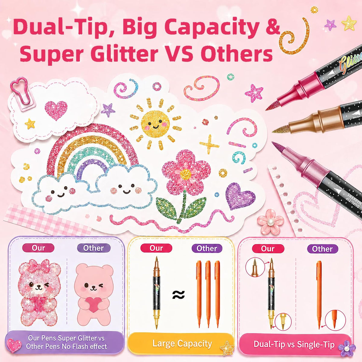 🔥 50% OFF ✨ Glitter Dual-Tip Brush Markers – 24–96 Colours for Sparkling Art & Lettering