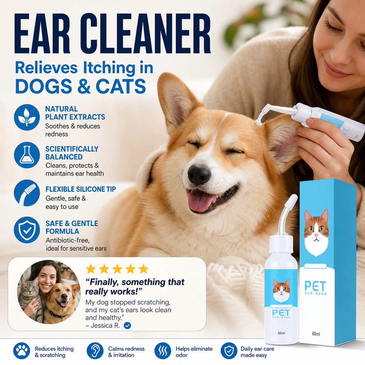 🐱🐶Ear cleaner, Relieves itching in cats & dogs