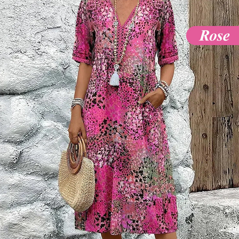 💥Women's Vivid Printed V-Neck Midi Dress