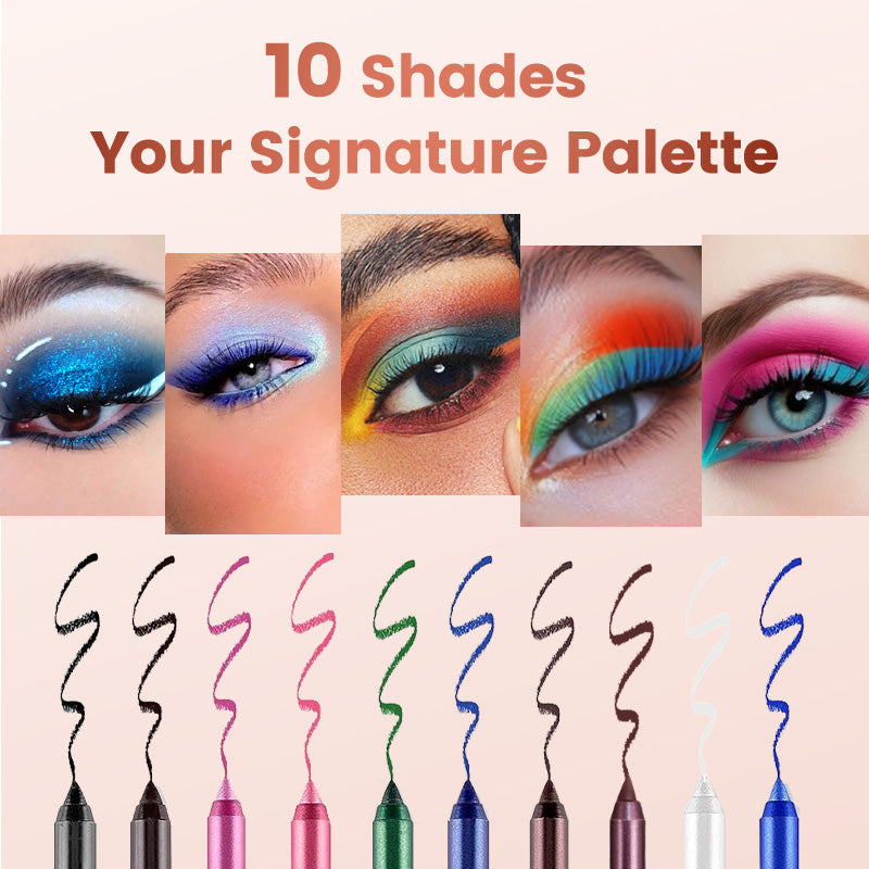 🔥LAST DAY SALE ONLY ￡9.99!!💧14-Pack Waterproof Colored Gel Eyeliner Pencil – Metallic & Shimmer Finishes, Smudge-Proof（Pencil sharpener color is random）