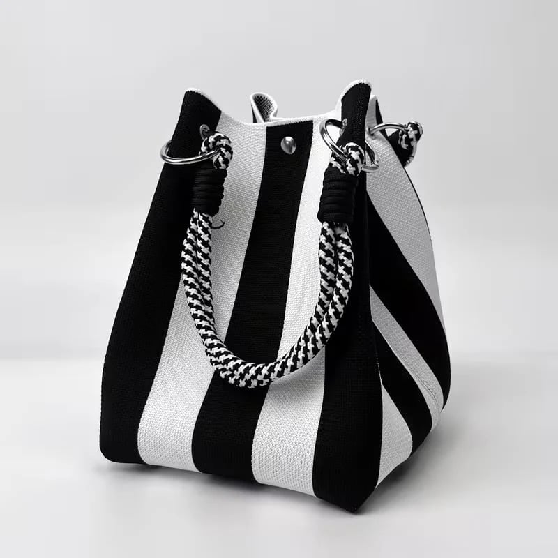🏆👜 Limited Time Special Price ￡8.99!!✨  Boho Striped Knit Bucket Handbag for Women – Handmade Summer Beach Shoulder Bag