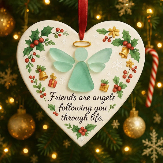 ⏳LAST DAY SALE 70% OFF!⏰Heart-Shaped Sea Glass Angel Friendship Ornament✨ Shaped by Nature & Crafted by Hand