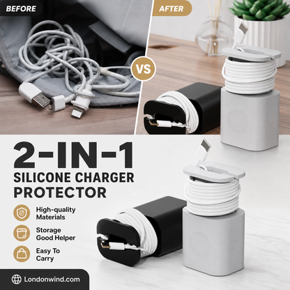 ⏳🔥LIMITED-TIME 50% OFF! ⏰2-in-1 Silicone Charger Protector – Guard Your Brick, Tame Your Cable – No More Messy Wires, No More Scuffed Chargers 🧼