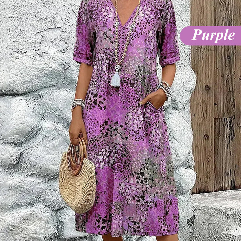 💥Women's Vivid Printed V-Neck Midi Dress