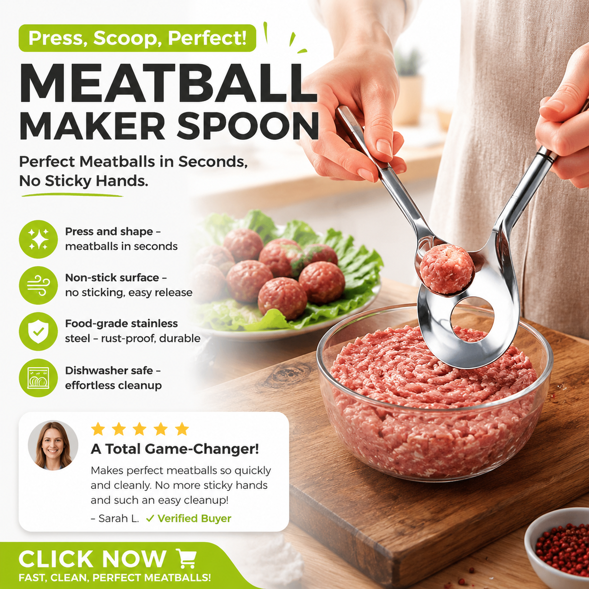 🎁LIMITED-TIME 50% OFF🍳304 stainless steel Meatball Spoon — Press, Shape, Release