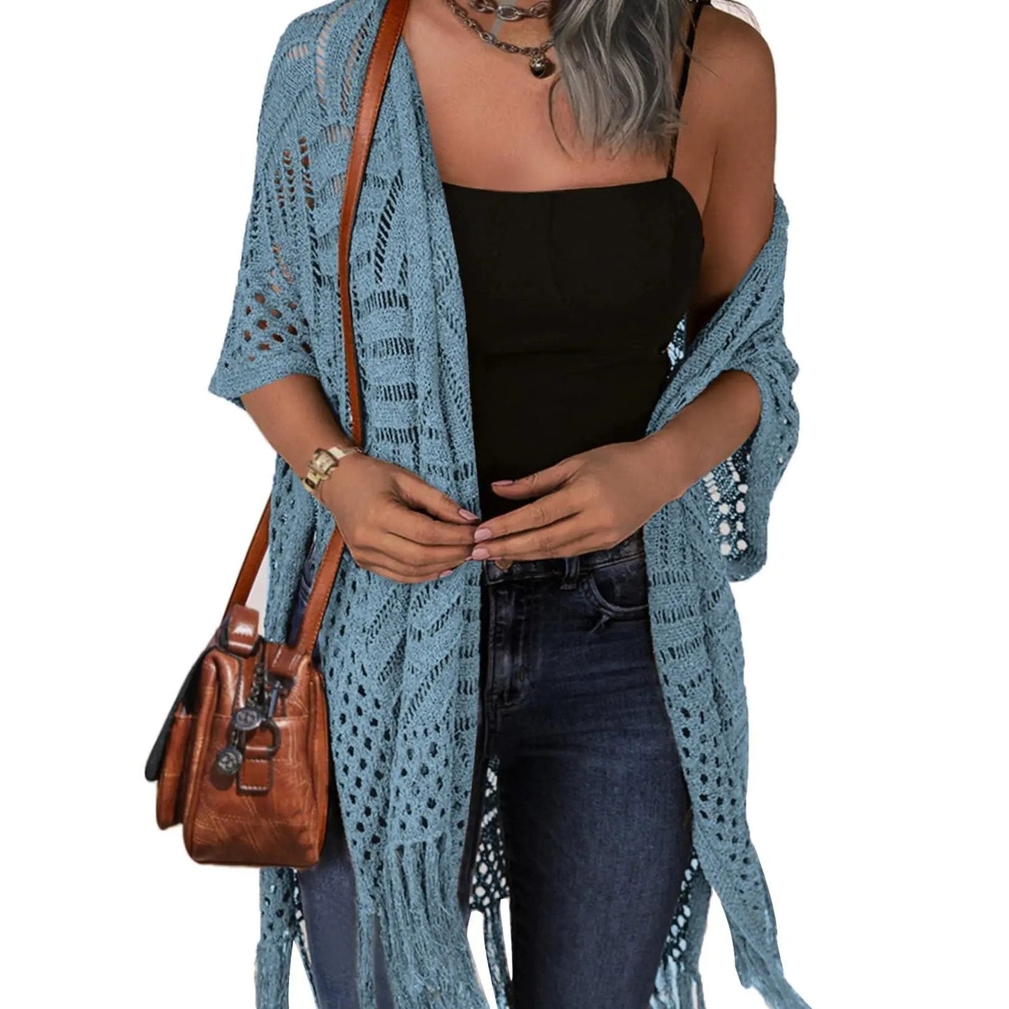 🔥Special Price:£15.99!!😍Women’s Oversized Knit Cardigan – Lightweight Crochet Tassel Kimono for Spring & Summer 🌸
