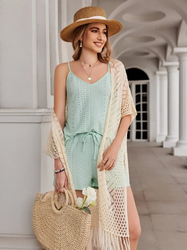 🔥Special Price:£15.99!!😍Women’s Oversized Knit Cardigan – Lightweight Crochet Tassel Kimono for Spring & Summer 🌸