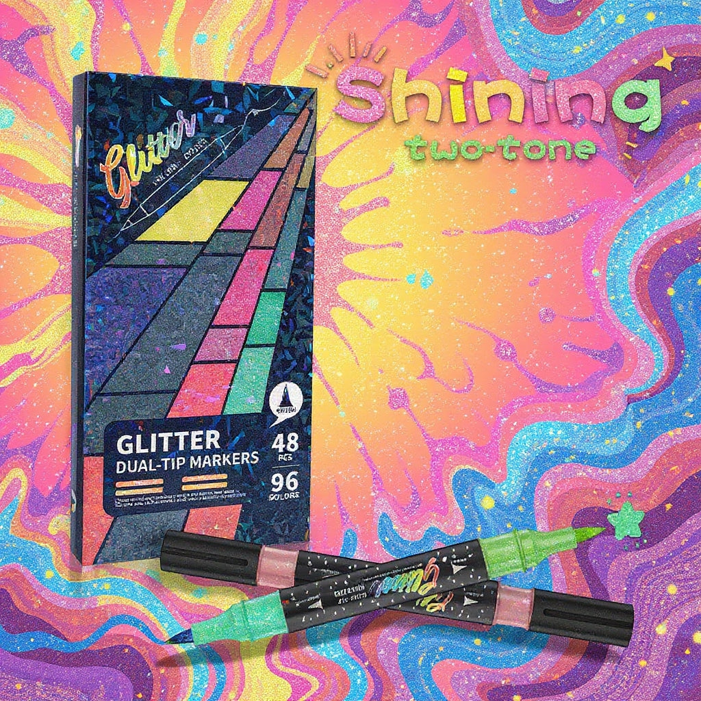 🎨Glitter Effect Brush Markers🥇✨: Create Sparkling Art Smoothly 🥳(🌈24-96 Colors | Smooth No Clog | No Bleed Through📝)