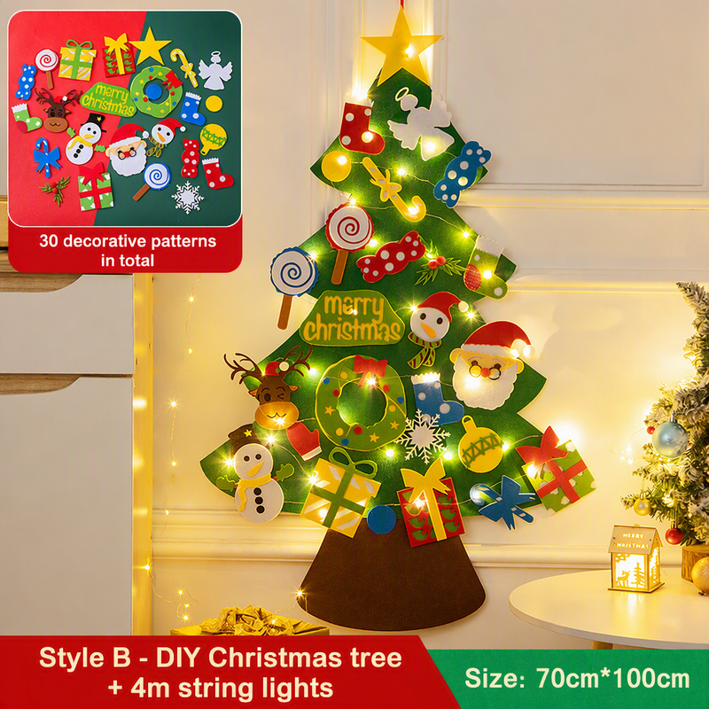 🎅Xmas Hot Sales - 50% OFF!🎄DIY Felt Christmas Tree for Kids – 32 Reusable Ornaments + Fairy Lights