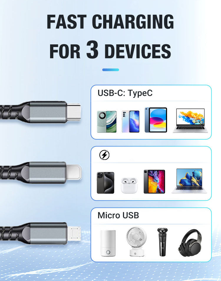 ⏳Transparent Luminous 3-in-1 Fast Charging Cable