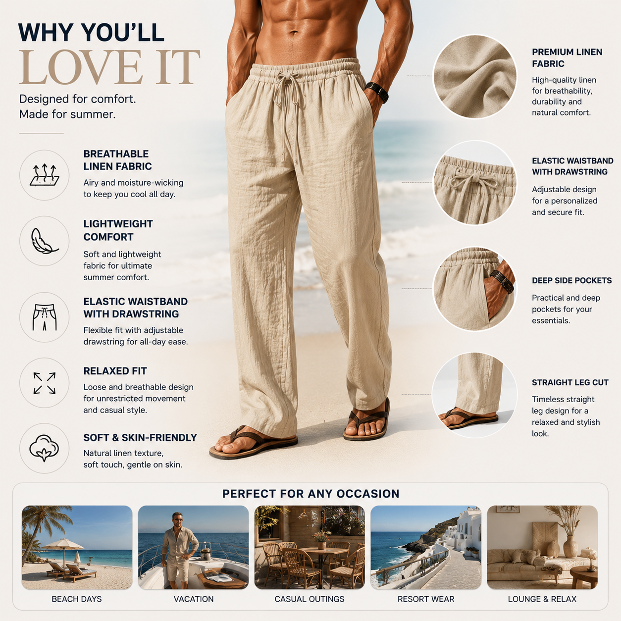 🔥While Supplies Last 50% OFF!🎉 Men's Breathable Linen Trousers – Lightweight Summer Relaxed Fit ✨🌬️