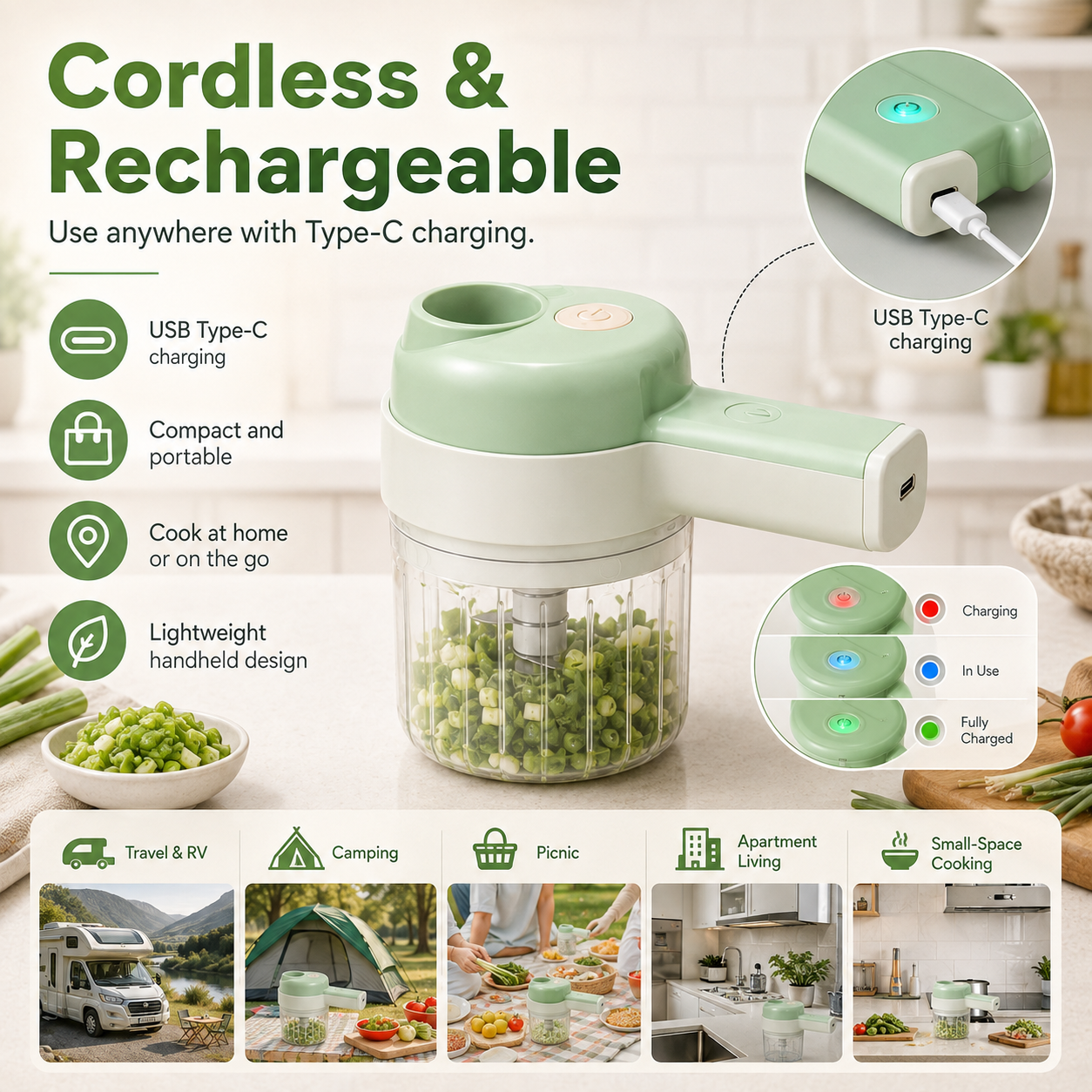4-in-1 manual electric vegetable cutter setMultifunction cordless food processor