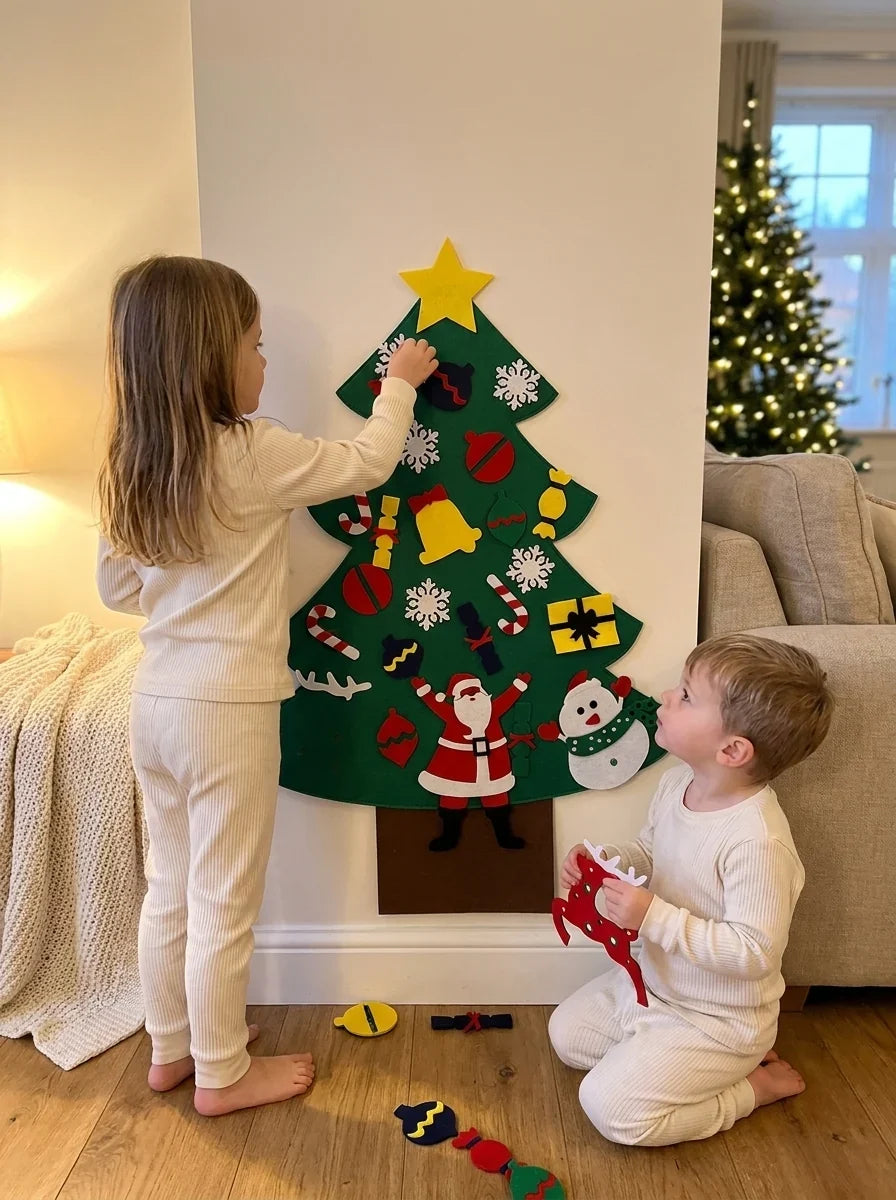 🎅Xmas Hot Sales - 50% OFF!🎄DIY Felt Christmas Tree for Kids – 32 Reusable Ornaments + Fairy Lights