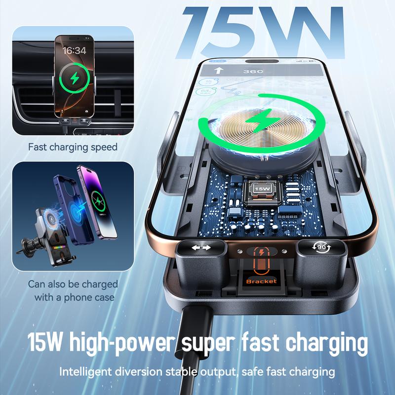 🔥HOT SALE 50% OFF🎁⚡Over 50,000 sold! 📱Smart 2-in-1 Car Rotating Mobile Phone Holder & Wireless Charger⚡