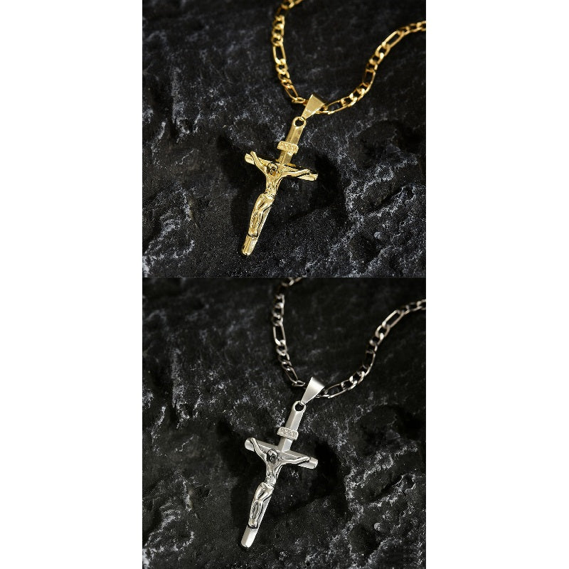 ✝️ 50% OFF NOW! ✨ Gold Crucifix Necklace – Detailed INRI Motif, Adjustable Figaro Chain & Hypoallergenic Finish 💛