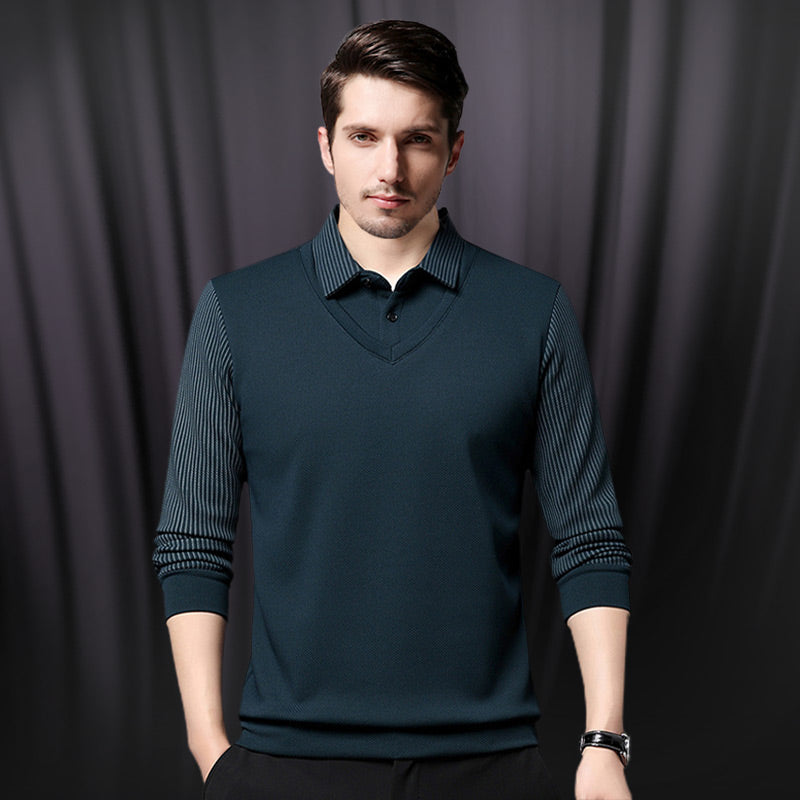 🔥Hot Sale-49% OFF🔥Men's Lapel Faux Two-Piece Knitted Shirt