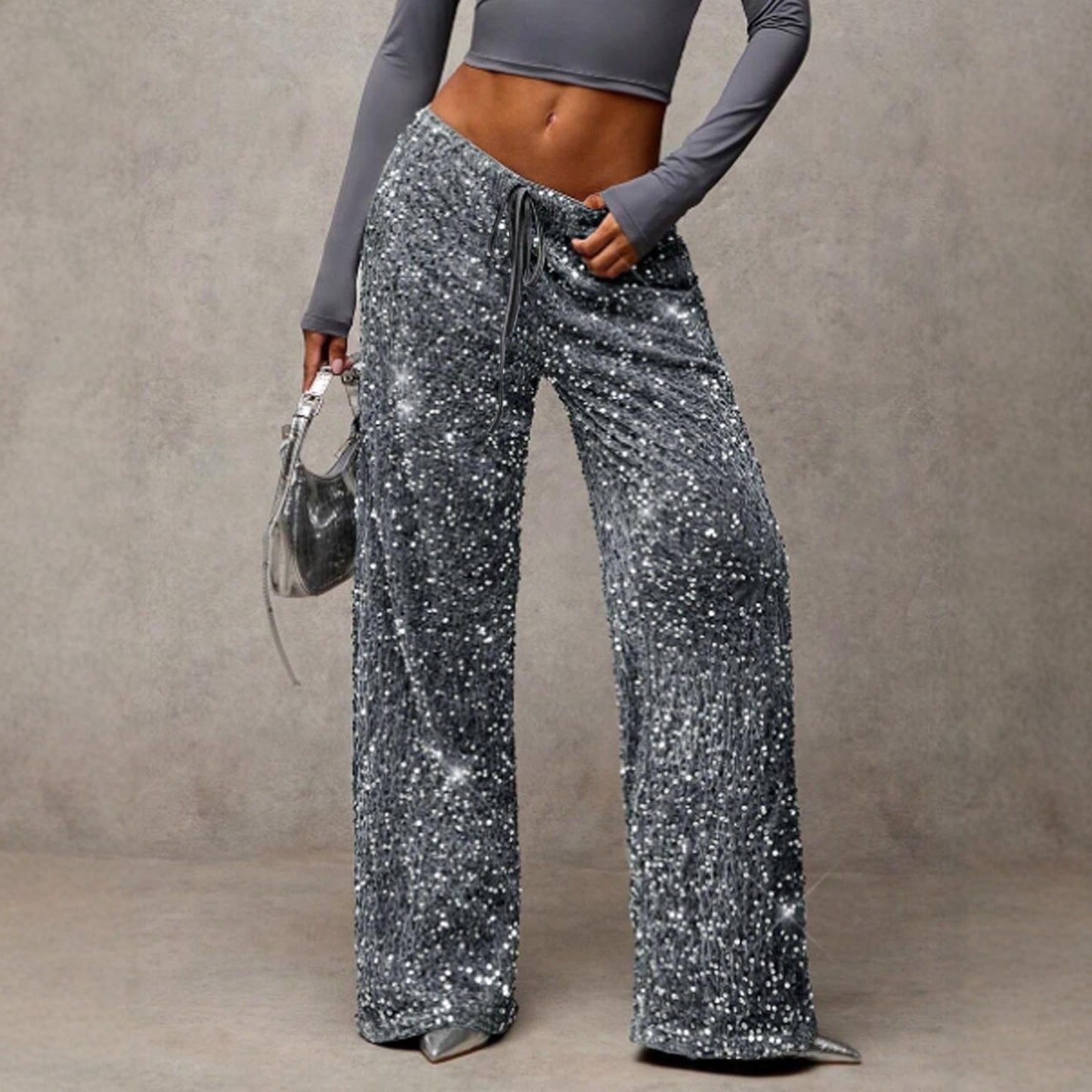 🎄LAST DAY SALE 50% OFF✨Women's Sequin Sparkle Wide Leg Pants with Elastic Waistband✨💃