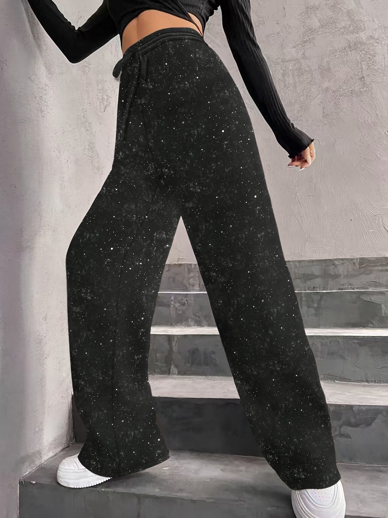 🎄LAST DAY SALE 50% OFF✨Women's Sequin Sparkle Wide Leg Pants with Elastic Waistband✨💃