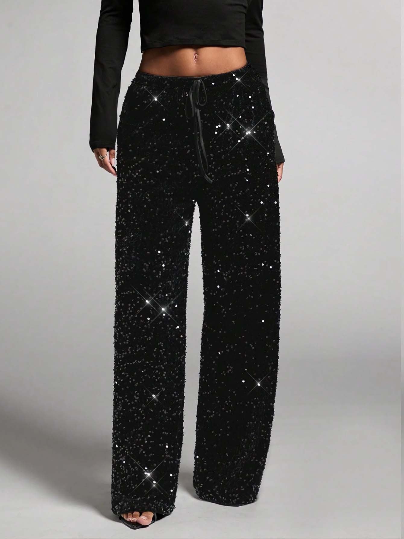 🎄LAST DAY SALE 50% OFF✨Women's Sequin Sparkle Wide Leg Pants with Elastic Waistband✨💃