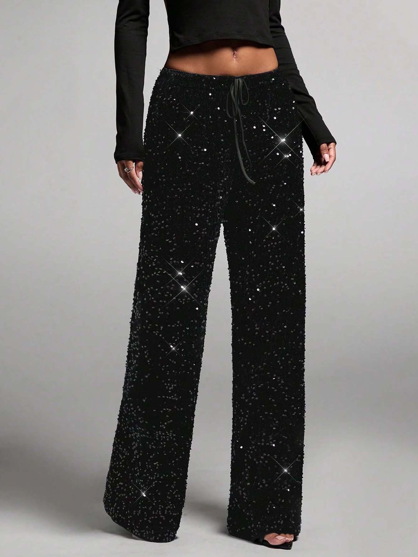 🎄LAST DAY SALE 50% OFF✨Women's Sequin Sparkle Wide Leg Pants with Elastic Waistband✨💃