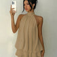 Women's Flowy Halter Drop-Waist Mini Dress