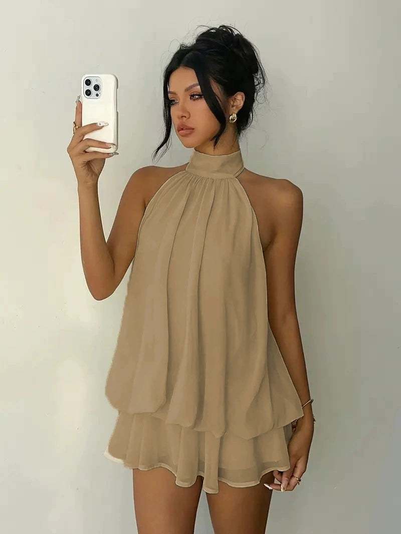 Women's Flowy Halter Drop-Waist Mini Dress