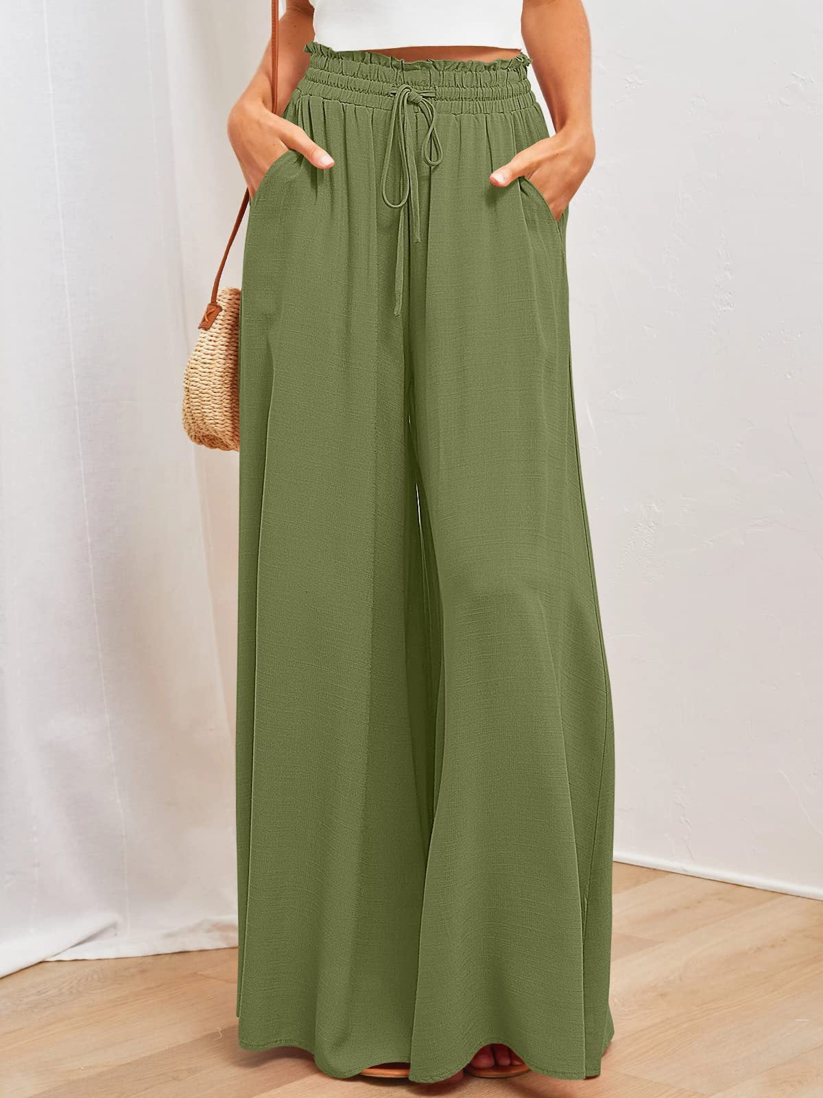 👖 LIMITED-TIME 50% OFF! ✨ Wide-Leg High-Waisted Pants – Cotton Blend, Loose Fit, Drawstring 🌿