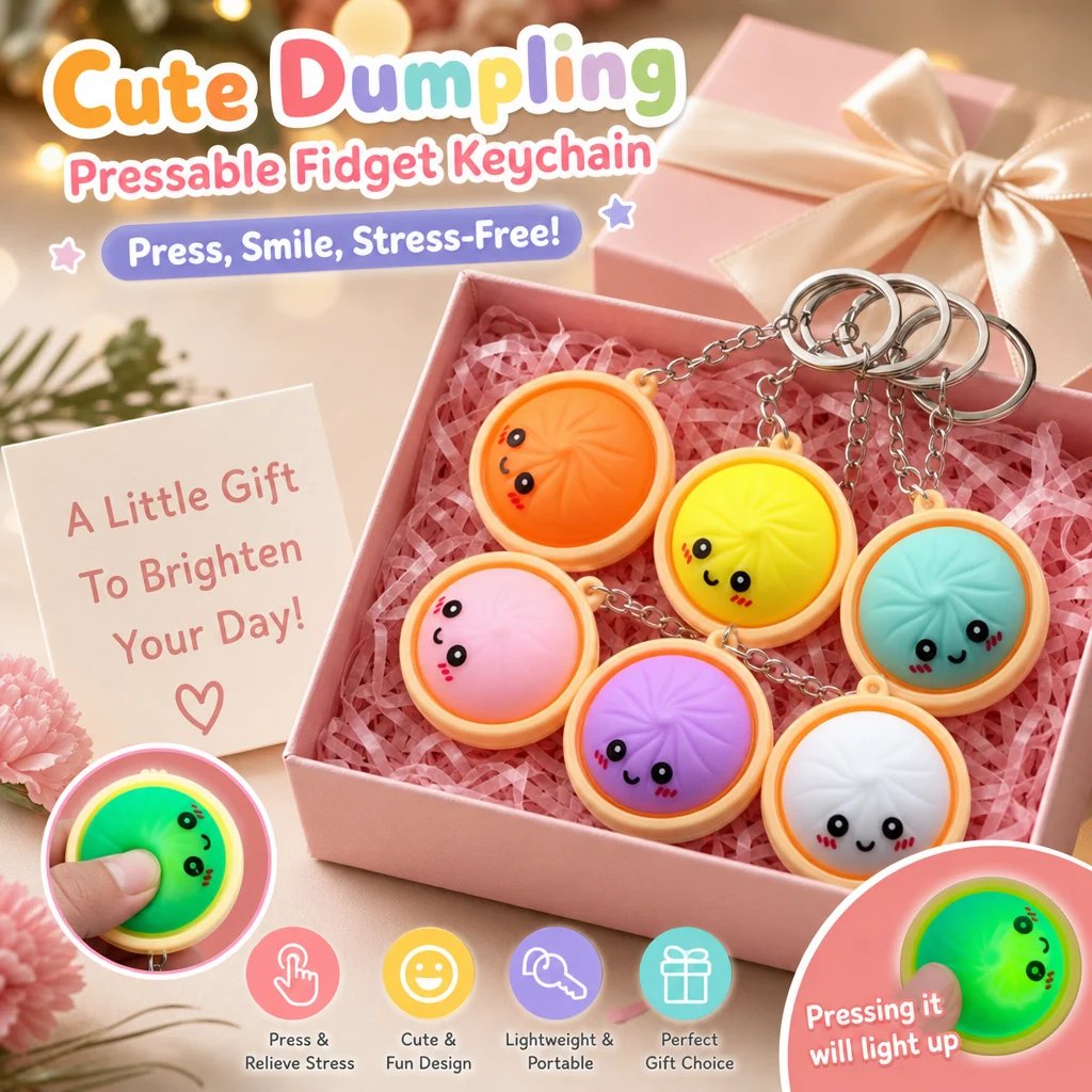 🔥 LAST DAY 49% OFF🔥  Cute Dumpling Pressable Fidget Keychain - touch sensing light
