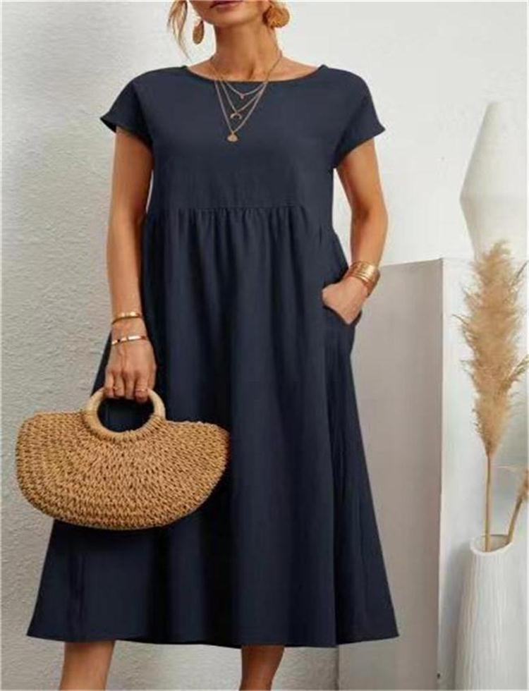 ⏰Last Day Sale 49% Off💃Solid Color Sleeveless Loose Cotton and Linen Pocket Dress