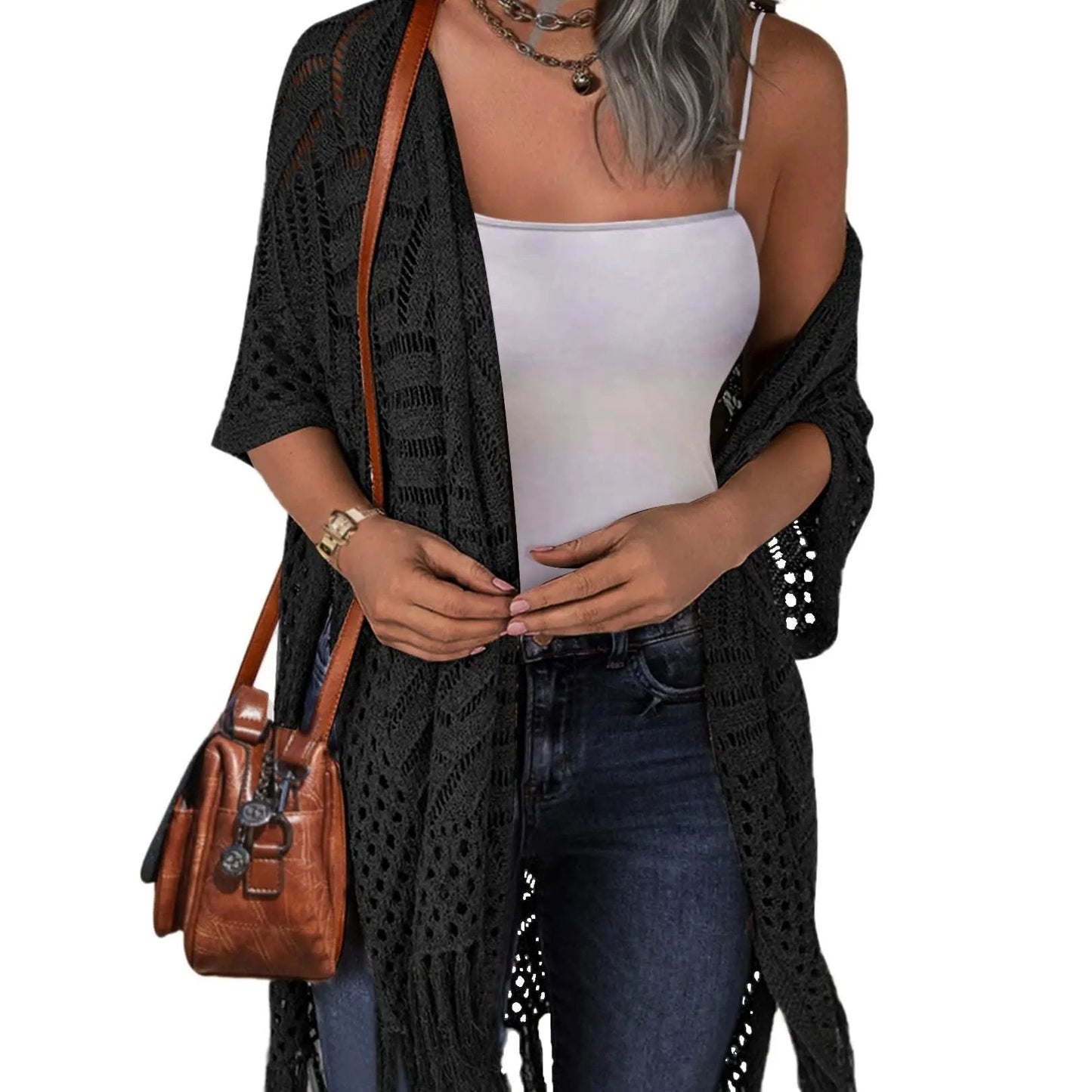 🔥Special Price:£15.99!!😍Women’s Oversized Knit Cardigan – Lightweight Crochet Tassel Kimono for Spring & Summer 🌸