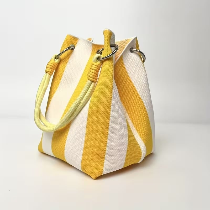 🏆👜 Limited Time Special Price ￡8.99!!✨  Boho Striped Knit Bucket Handbag for Women – Handmade Summer Beach Shoulder Bag