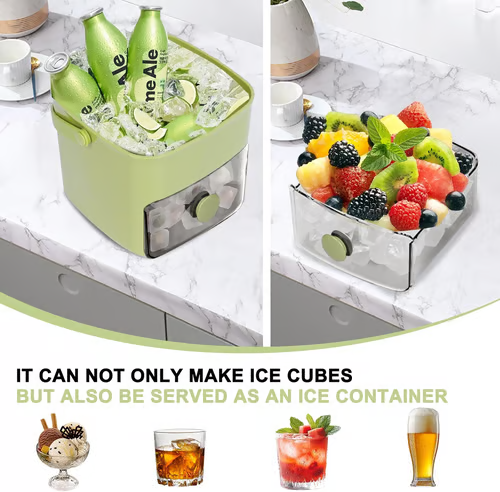 🥳2026 HOT SALE🏖️✅Essential for summer🥤🧊 Ice Cube Maker with Storage – 48 cubes at once, leak‑proof lid. Stackable, saves space. Includes ice scoop & tong.