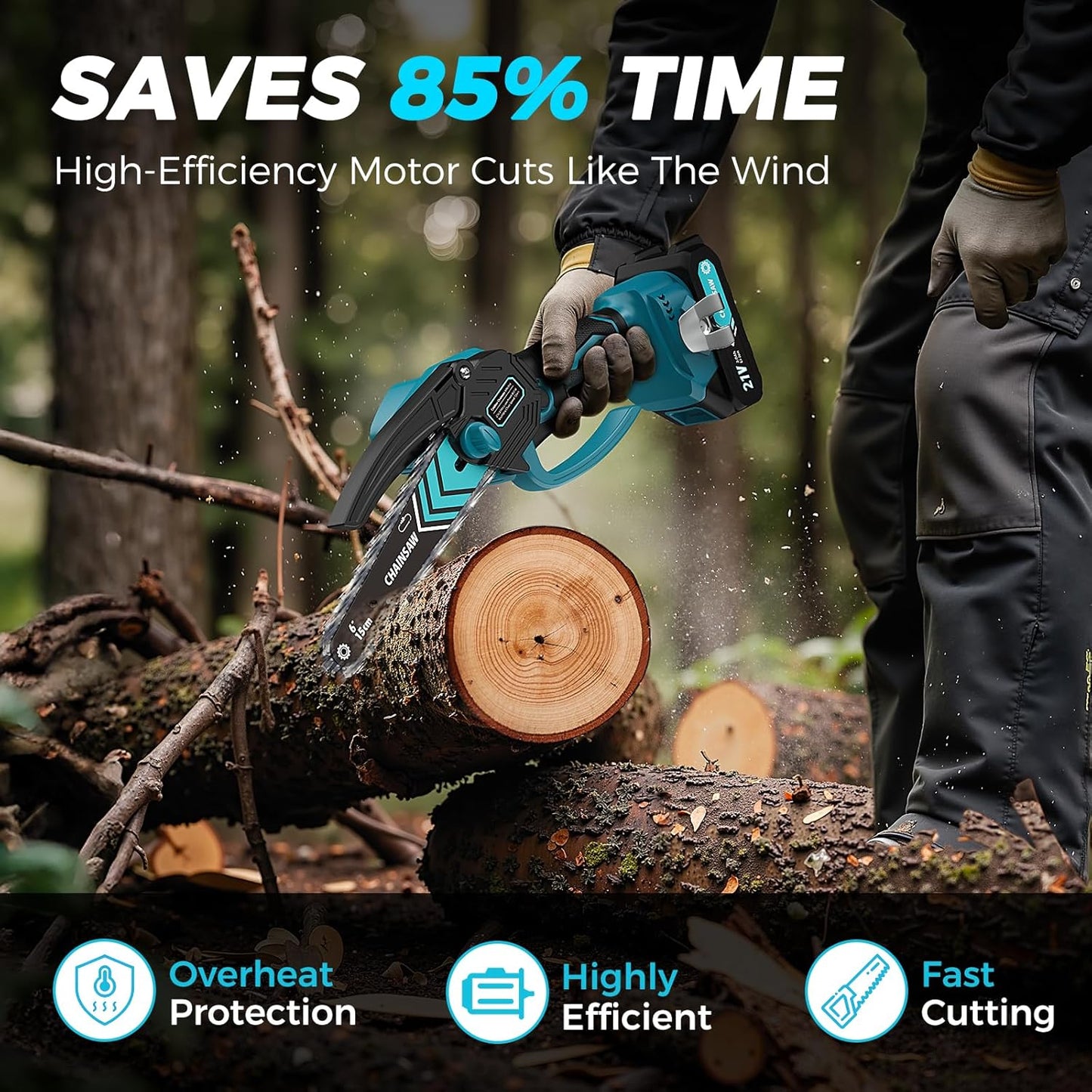 ⚡50% OFF NOW ! 🌳6-inch Cordless Mini Chainsaw with 2 Batteries🌲