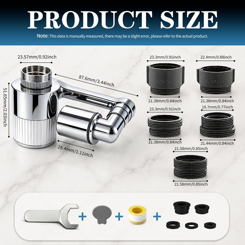 3D Filter Faucet Set - Multi-Angle Swivel Faucet Aerator with 3 Included Filter Cartridges, Anti-Splash Soft Aeration, Transparent Visible Filter Housing, Compatible with Kitchen, Bathroom & Laundry Faucets