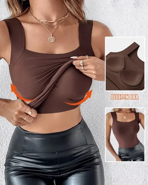 🏆Last Day Special Price ￡8.99!!💐Women's U Neck Thermal Tank Tops with Built-In Bra