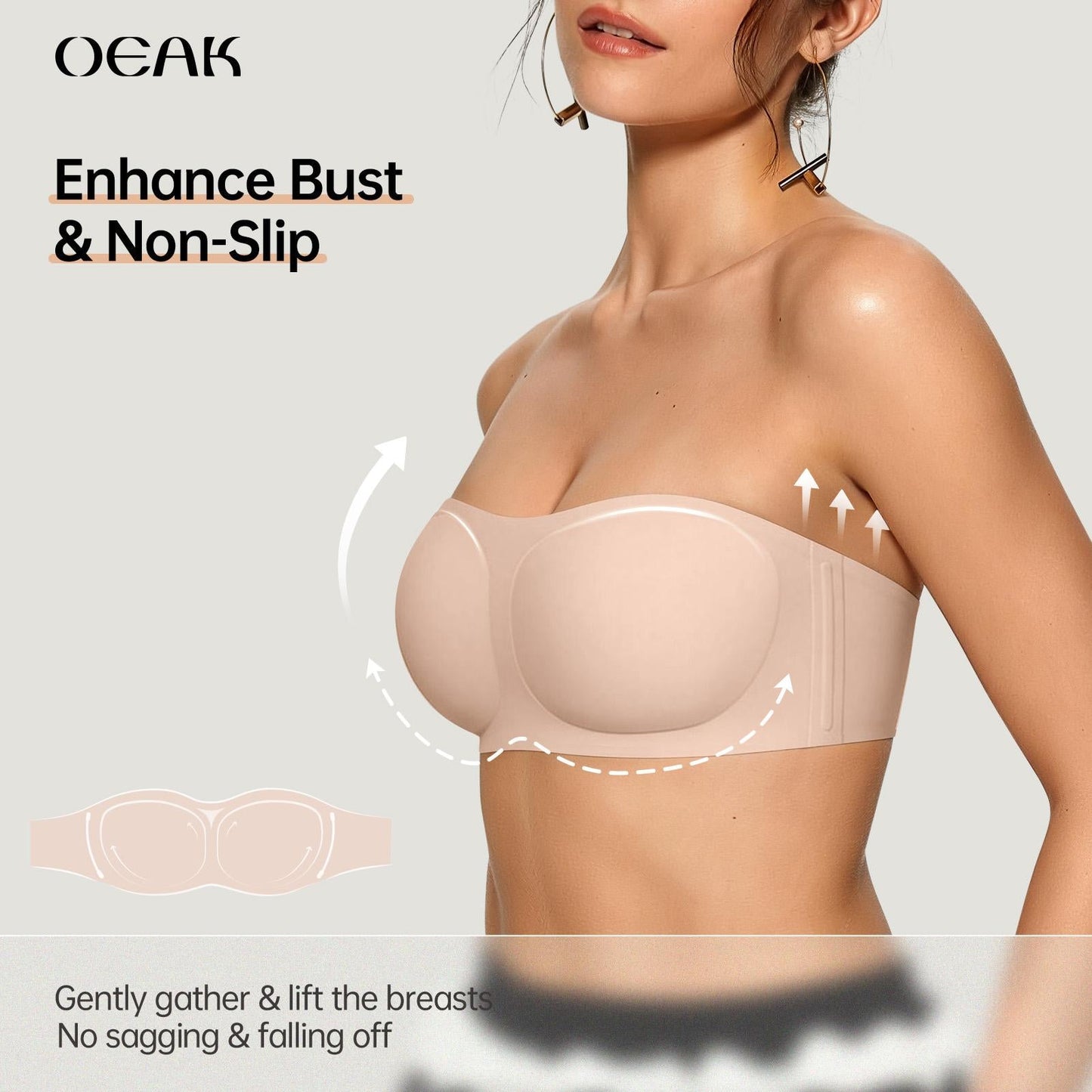 💞💞Womens Strapless Bras Push Up Bandeau Bra Non Slip Wireless Supportive Padded Bras Seamless Comfortable Tube Jelly Bra