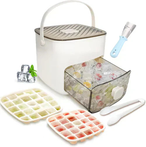 🥳2026 HOT SALE🏖️✅Essential for summer🥤🧊 Ice Cube Maker with Storage – 48 cubes at once, leak‑proof lid. Stackable, saves space. Includes ice scoop & tong.
