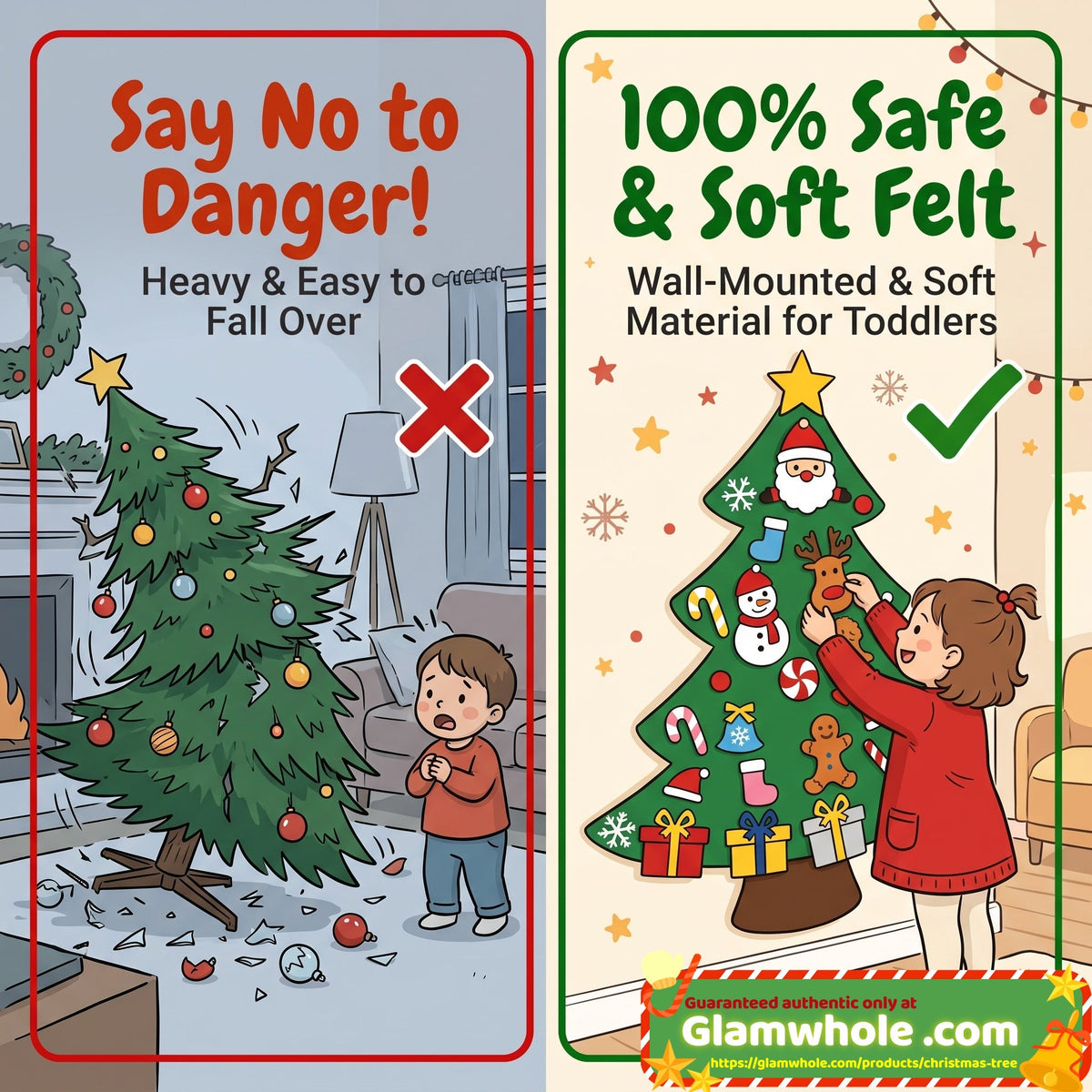 🎅Xmas Hot Sales - 50% OFF!🎄DIY Felt Christmas Tree for Kids – 32 Reusable Ornaments + Fairy Lights