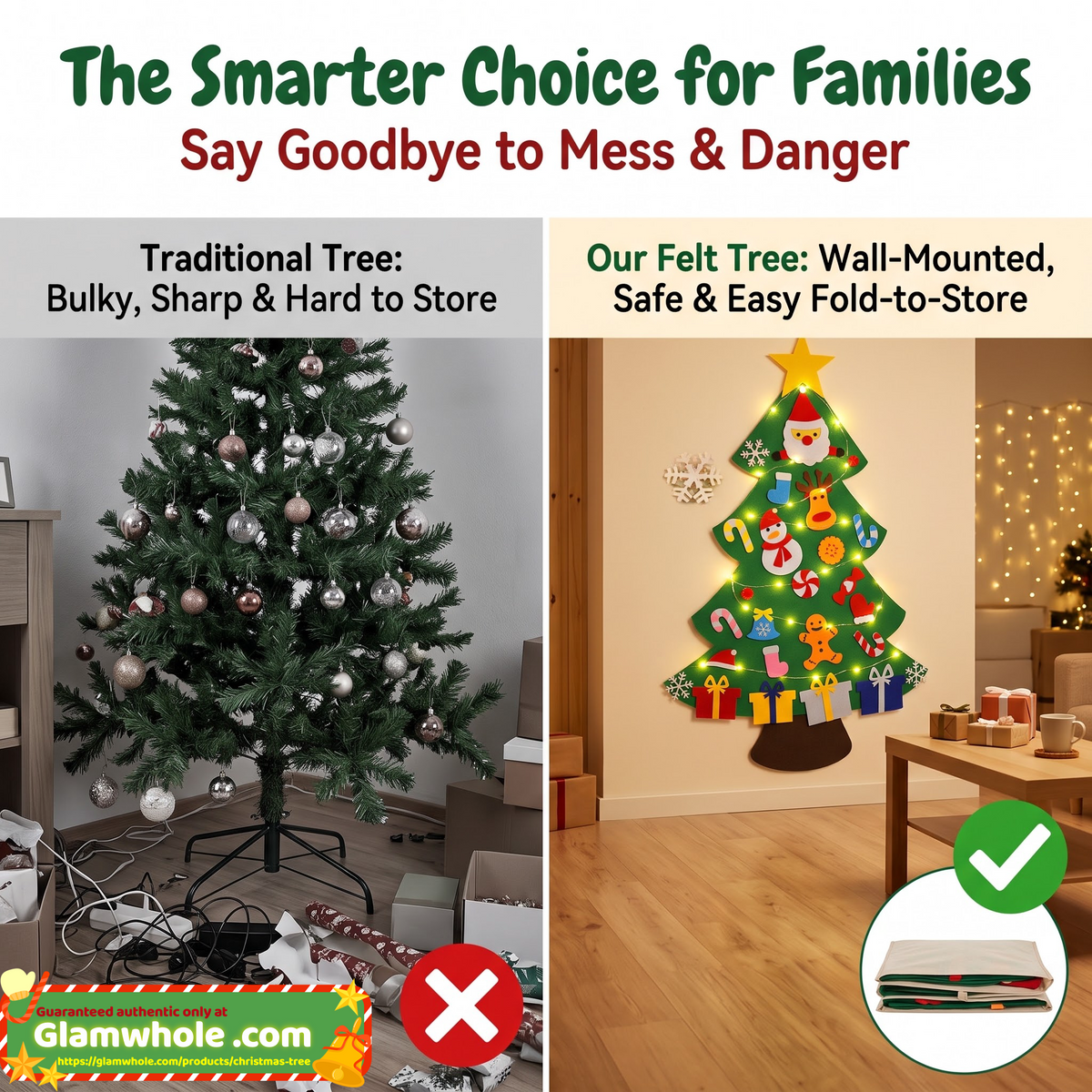 🎅Xmas Hot Sales - 50% OFF!🎄DIY Felt Christmas Tree for Kids – 32 Reusable Ornaments + Fairy Lights