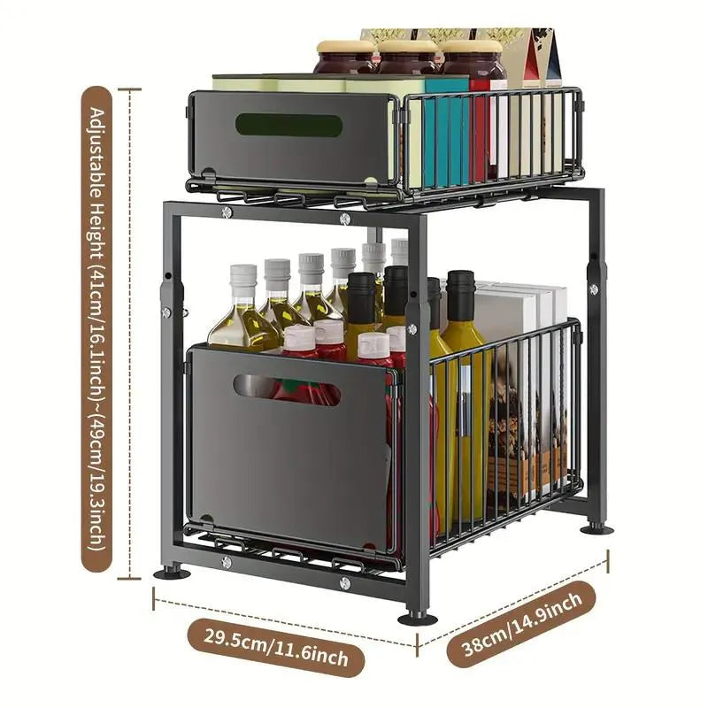 📢🔥50% OFF! 📦2-Tier Pull-Out Shelf – Double Storage & Easy Reach, Make Your Cupboards Tidy & Accessible 🔄💪
