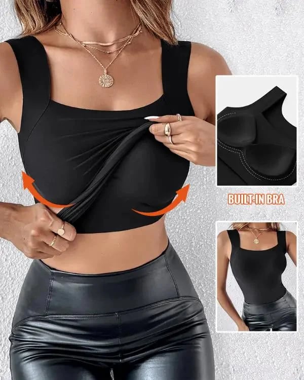 🏆Last Day Special Price ￡8.99!!💐Women's U Neck Thermal Tank Tops with Built-In Bra