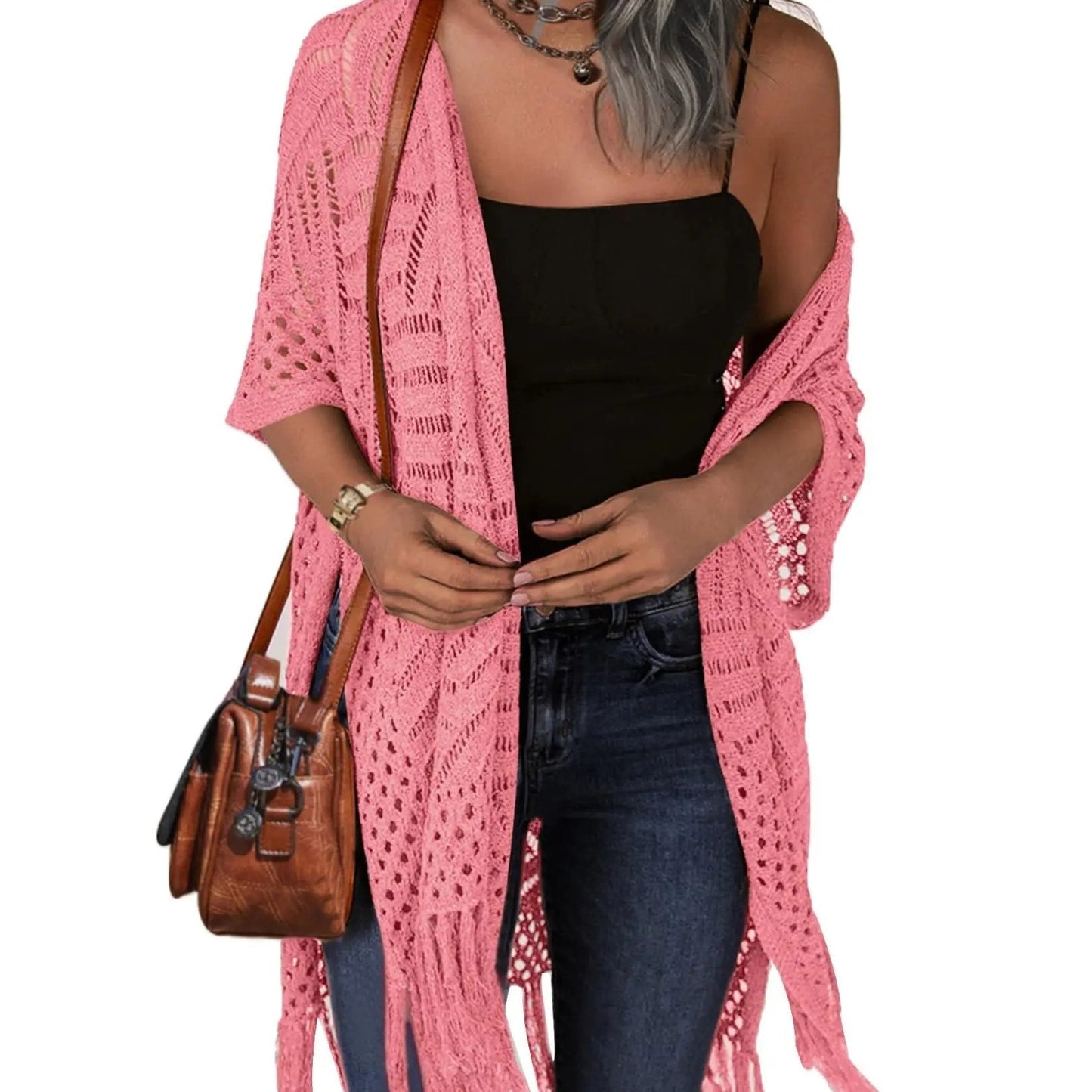 🔥Special Price:£15.99!!😍Women’s Oversized Knit Cardigan – Lightweight Crochet Tassel Kimono for Spring & Summer 🌸