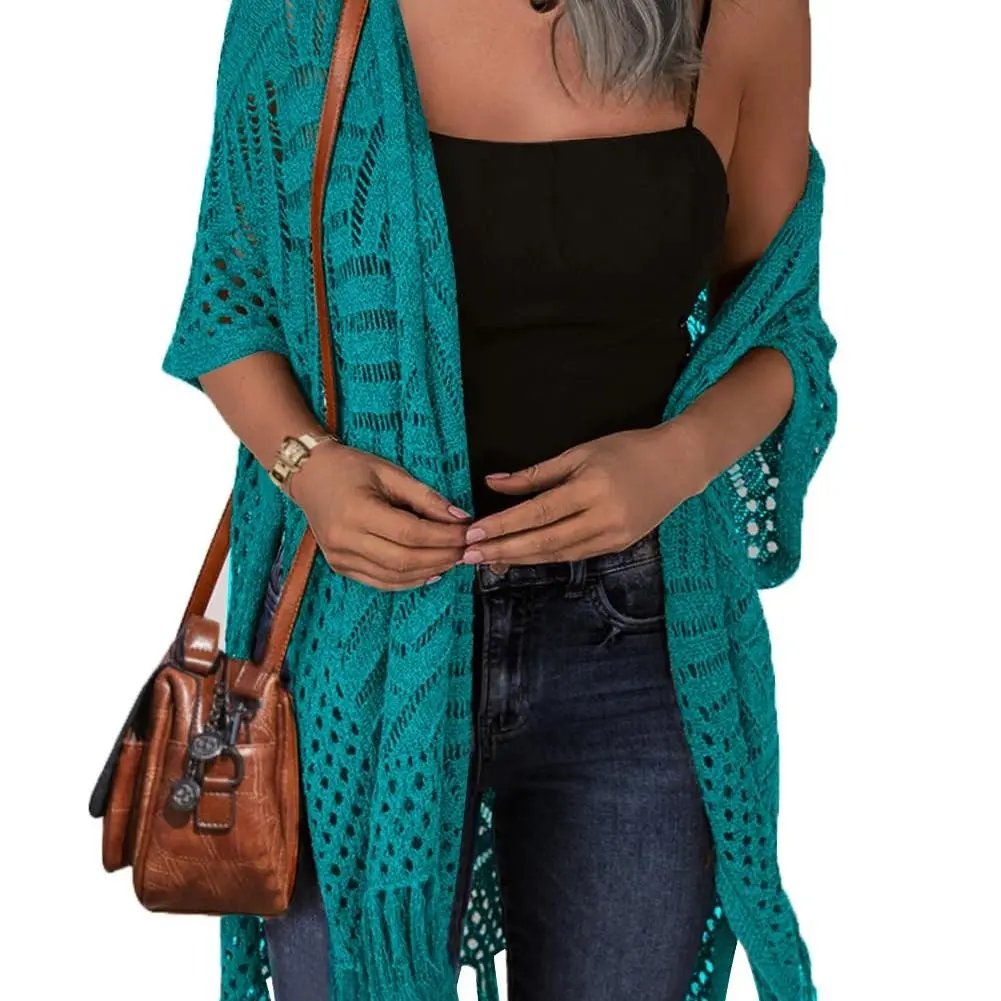 🔥Special Price:£15.99!!😍Women’s Oversized Knit Cardigan – Lightweight Crochet Tassel Kimono for Spring & Summer 🌸