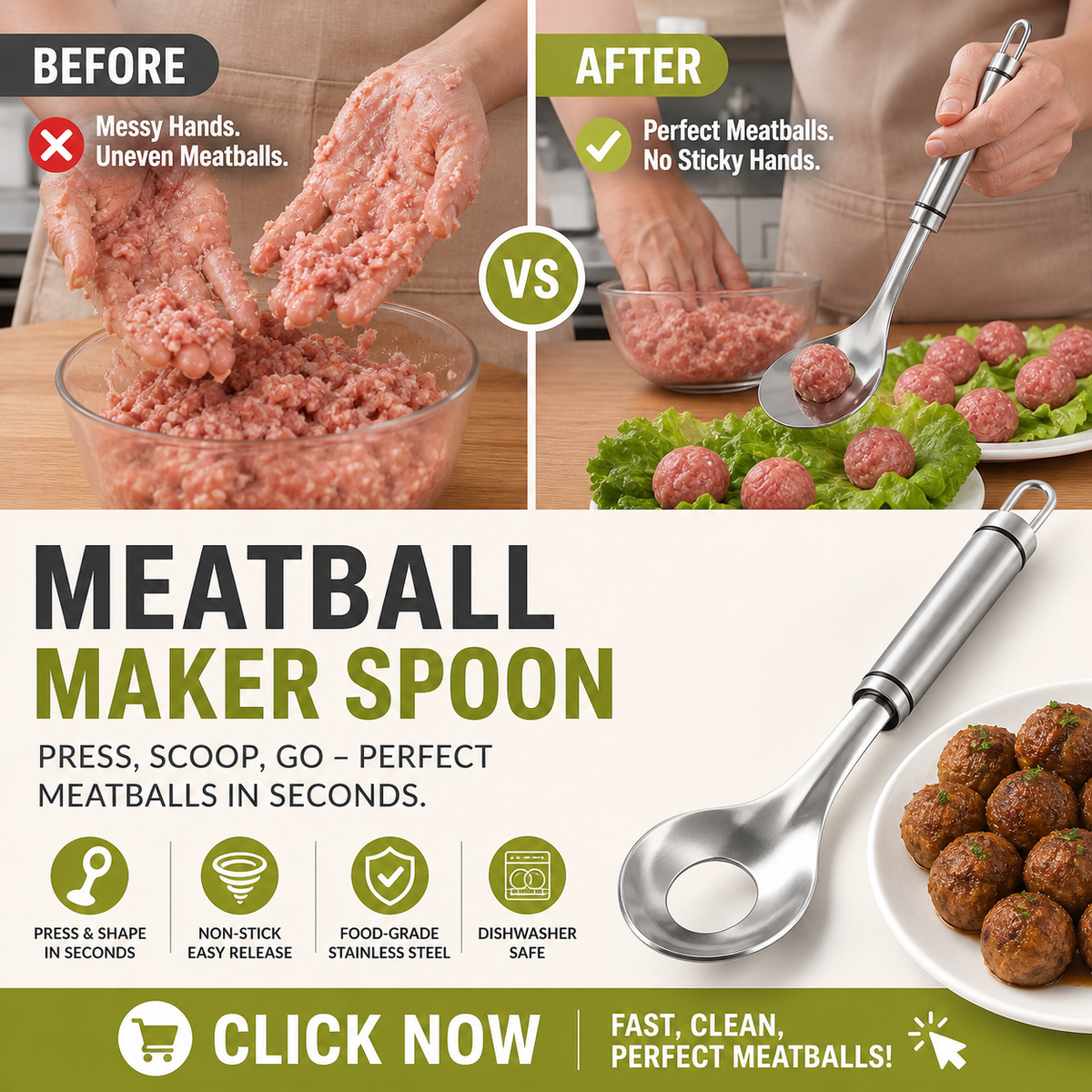 🎁LIMITED-TIME 50% OFF🍳304 stainless steel Meatball Spoon — Press, Shape, Release