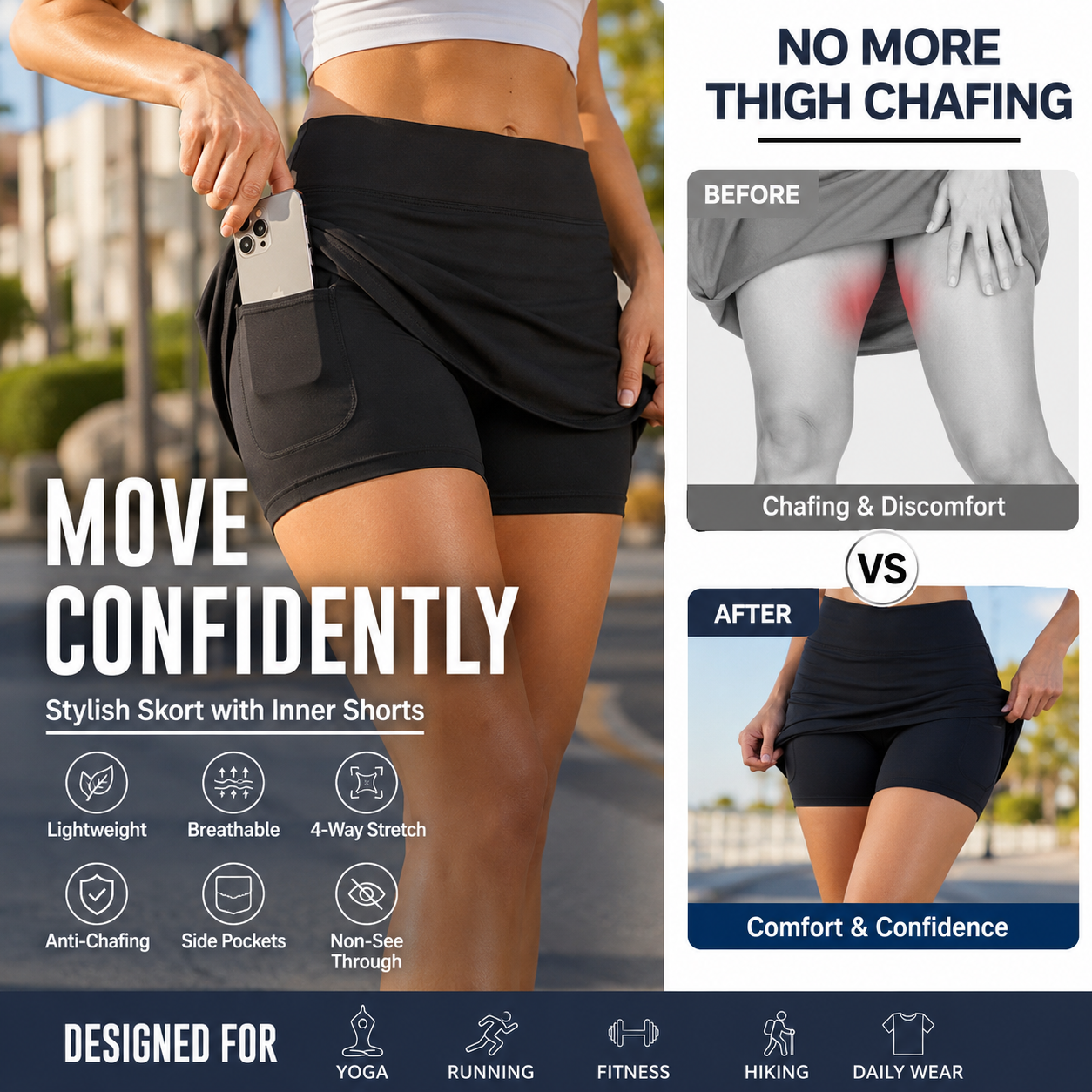 🌞Surprise Price: ￡9.99 Today!!❄️👚Anti-Chafing Active Skort – Super soft and comfortable🔥