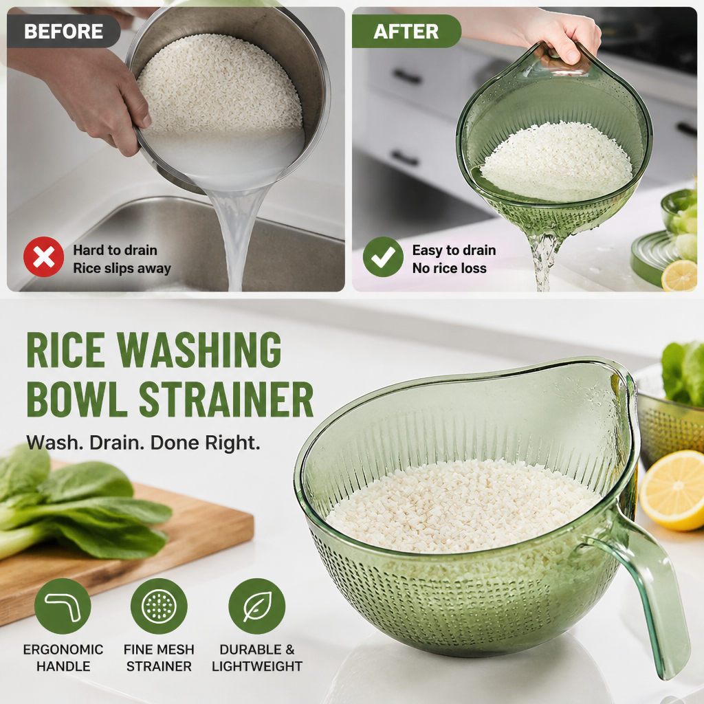 🥳HOT SALE🥳💞50K+ SOLD! Rice Washing Bowl – From £7.99! Dual-function, fine mesh & ergonomic handle. Washes & drains perfectly – grab yours! ✅